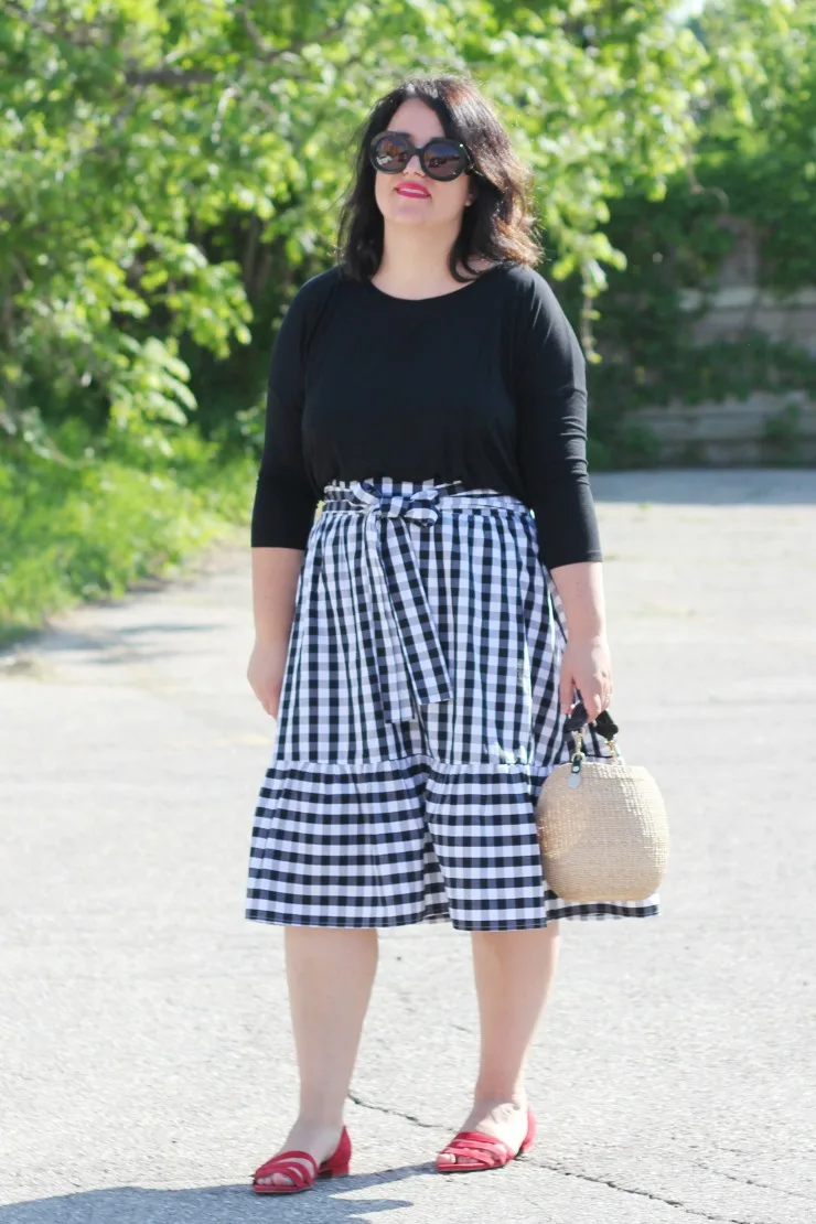 jcrew gingham skirt outfit