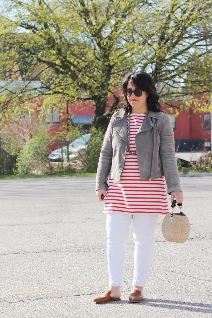 stripe tunic dress with pants outfit