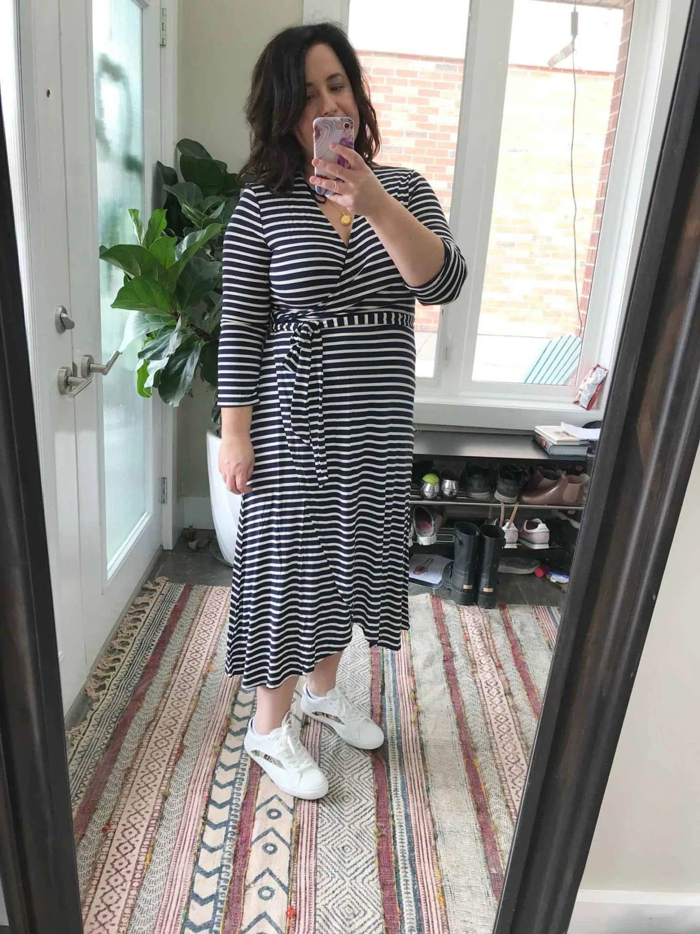 spring try on haul, gap stripe wrap dress