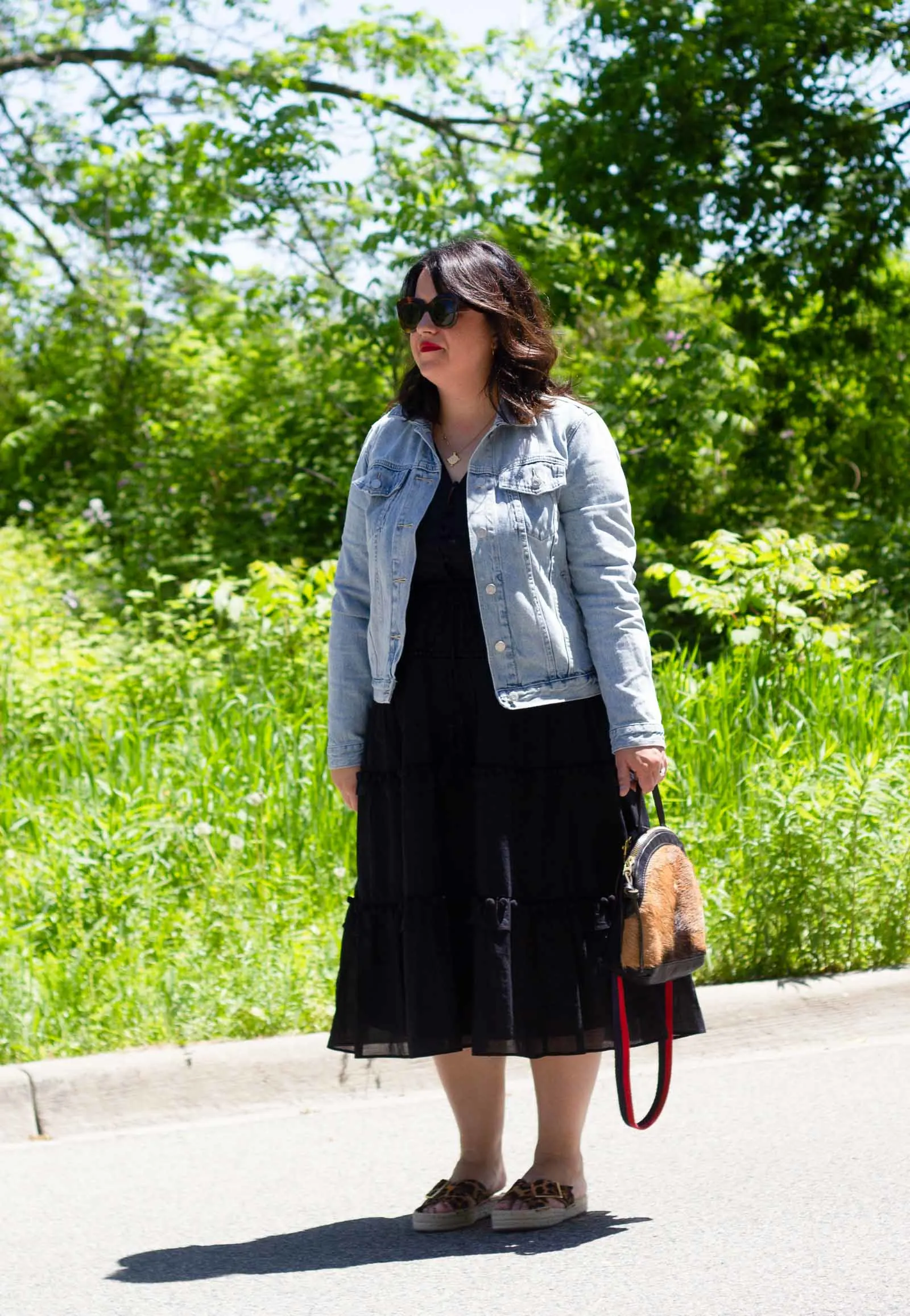 black boho dress with jean jacket