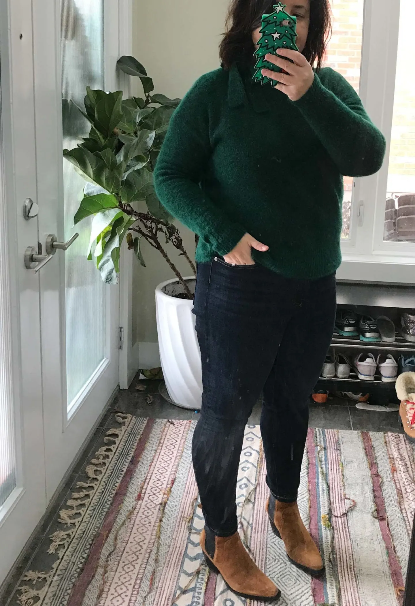 sezane green tie neck sweater