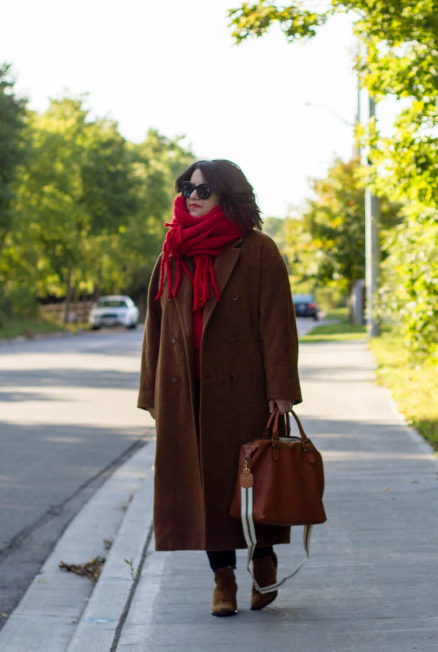 dark camel and red coat