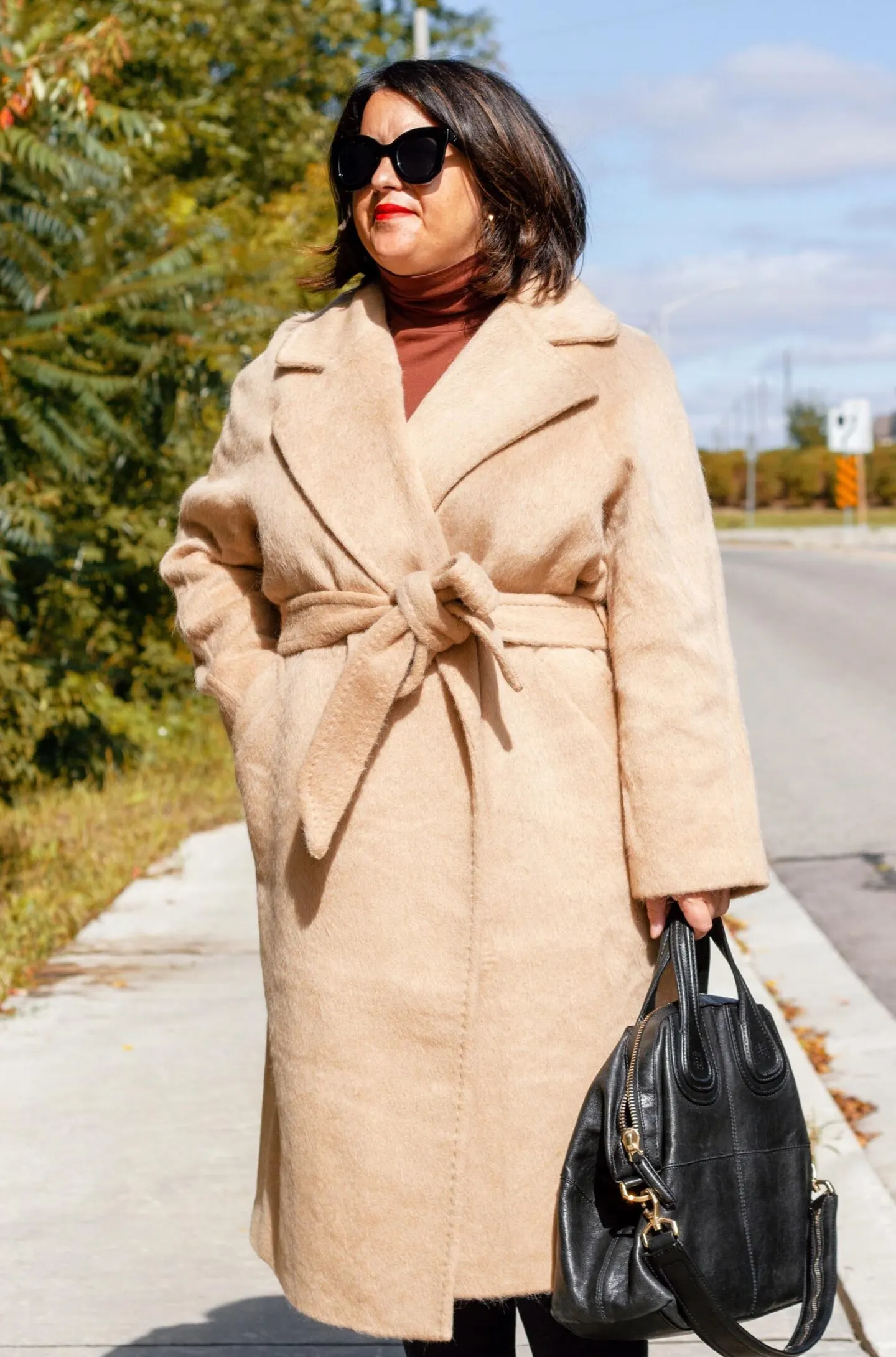 h&m wrap camel coat