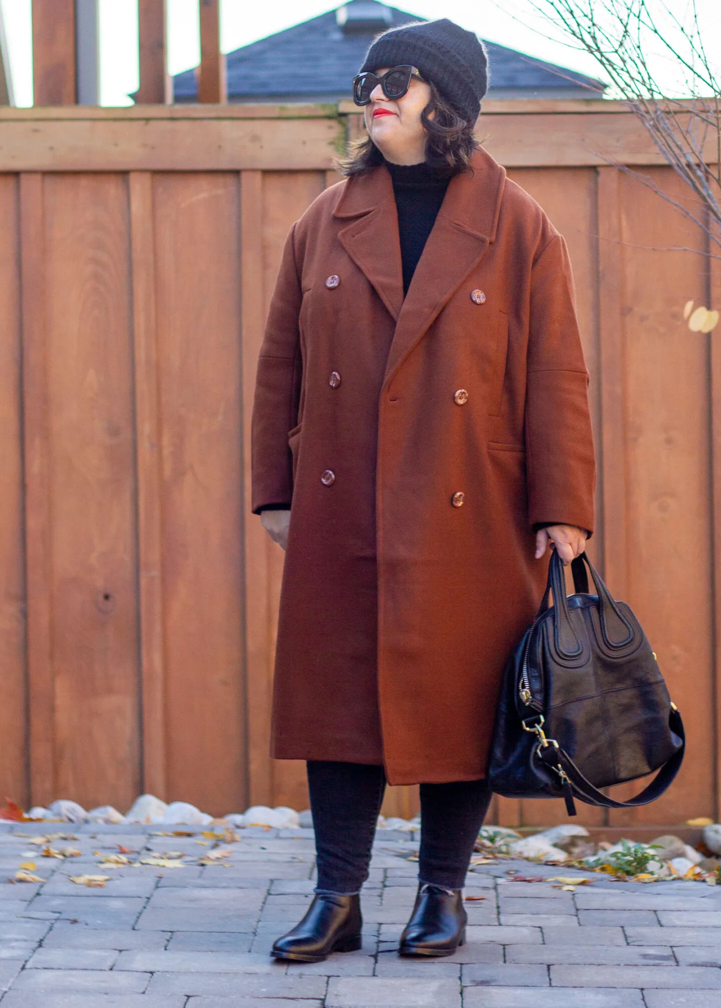 brown coat outfit