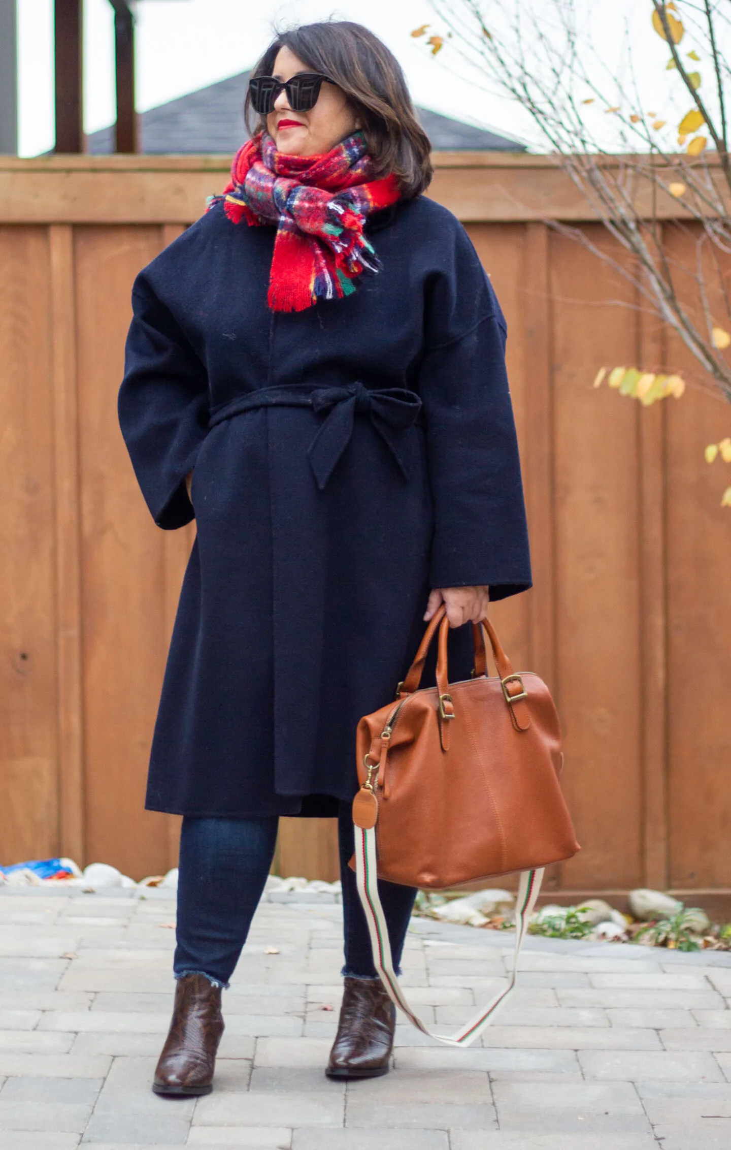 red plaid scarf outfit