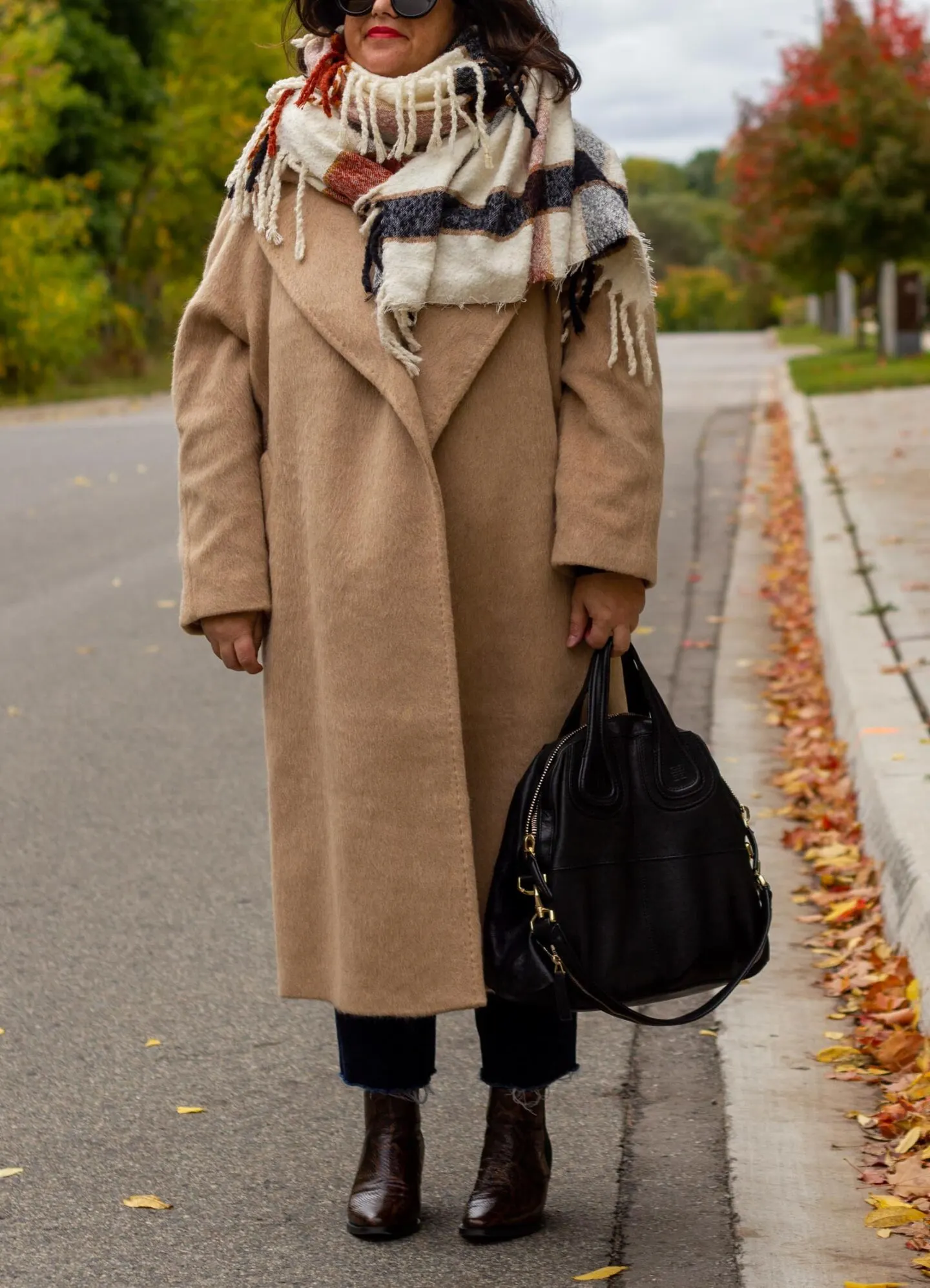 fall camel coat outfit