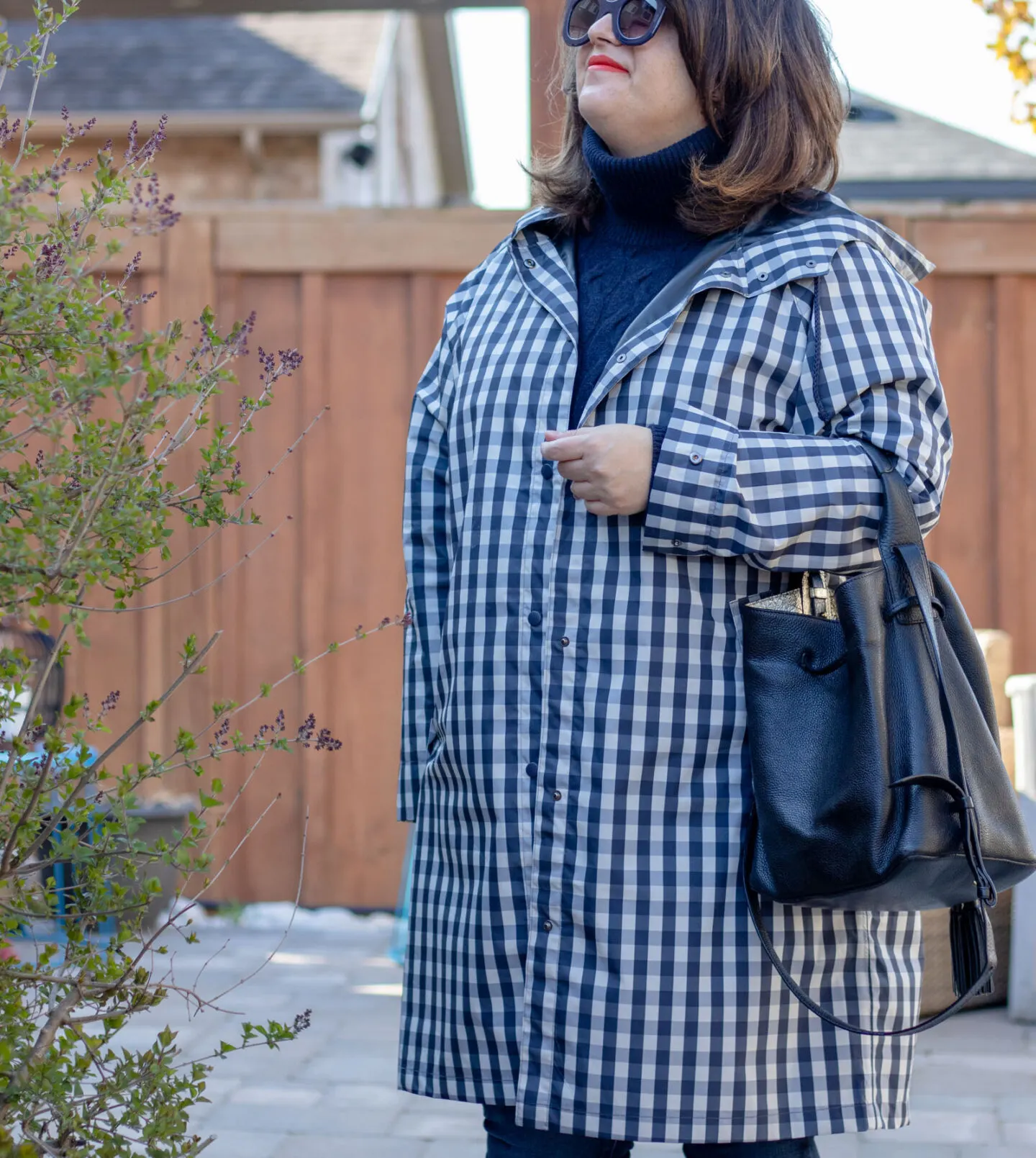 gingham raincoat