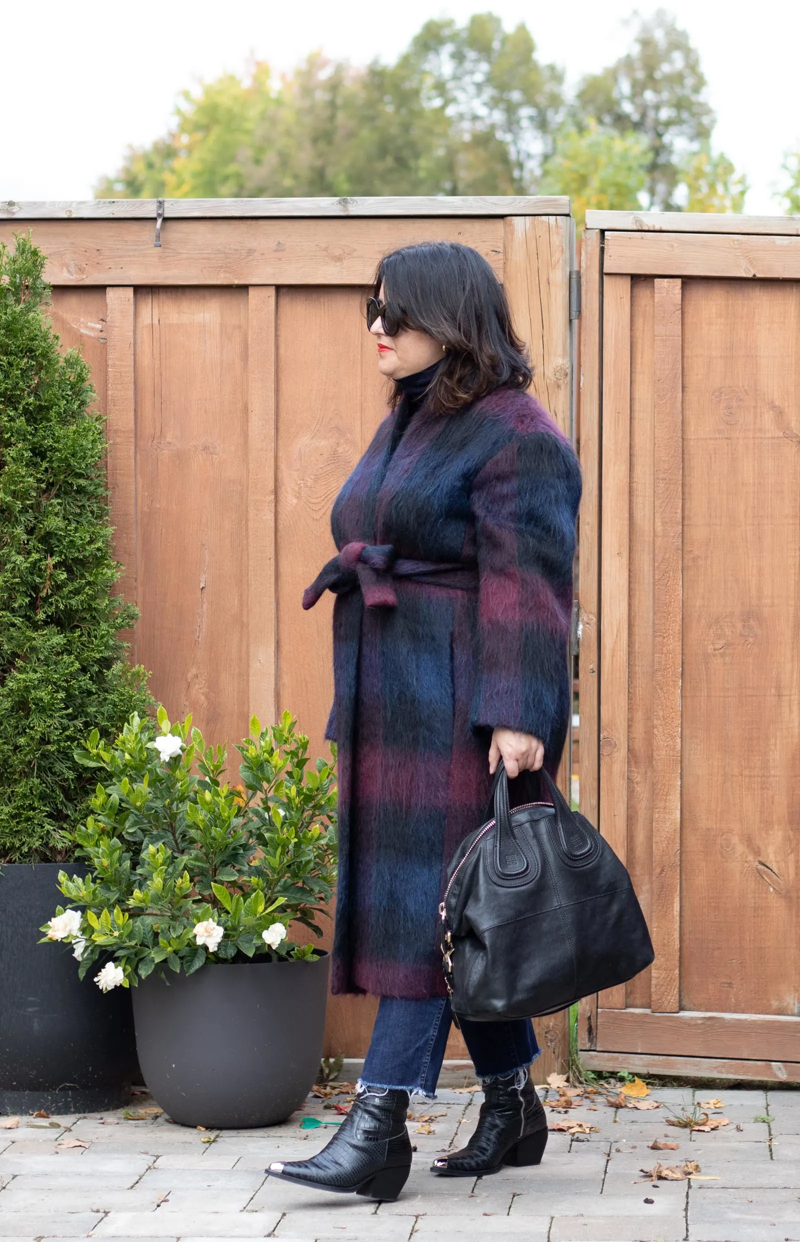 vince blue purple plaid coat