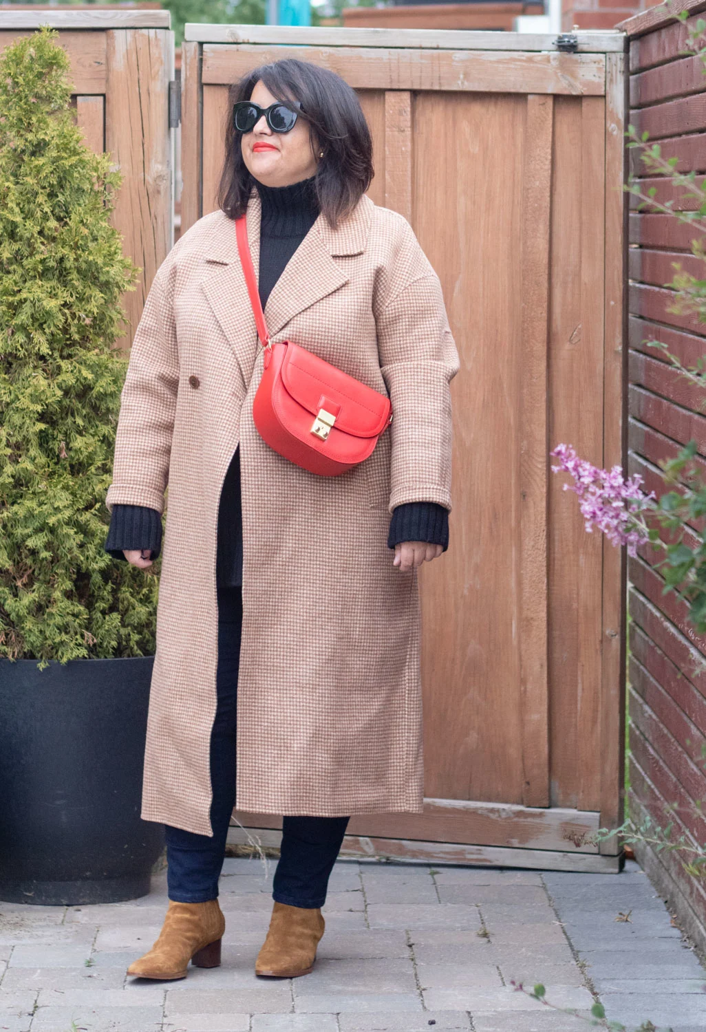 curated london coat, red bag