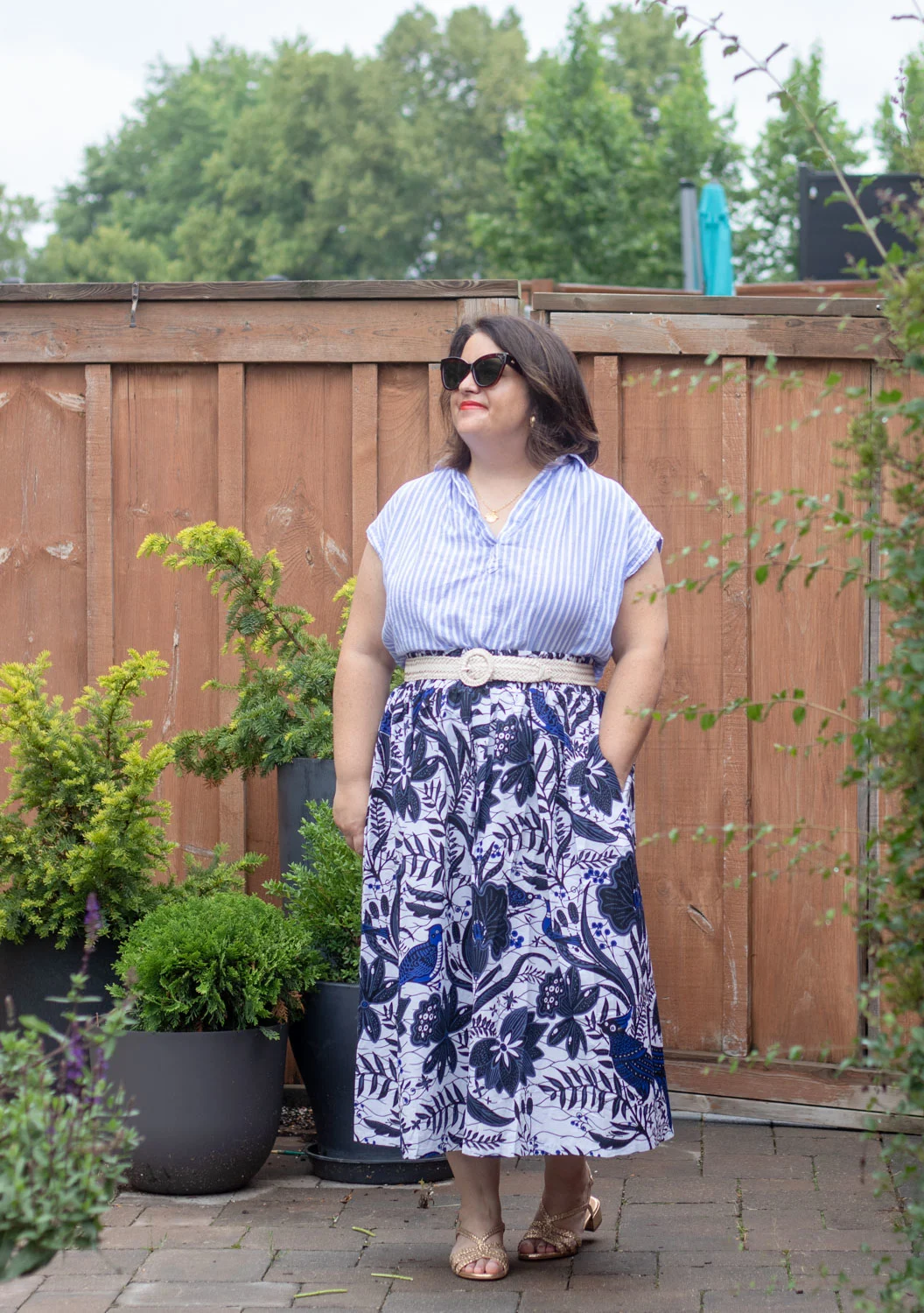 stripe top printed skirt