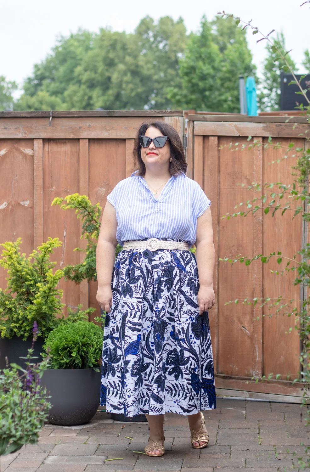 stripe top with printed skirt