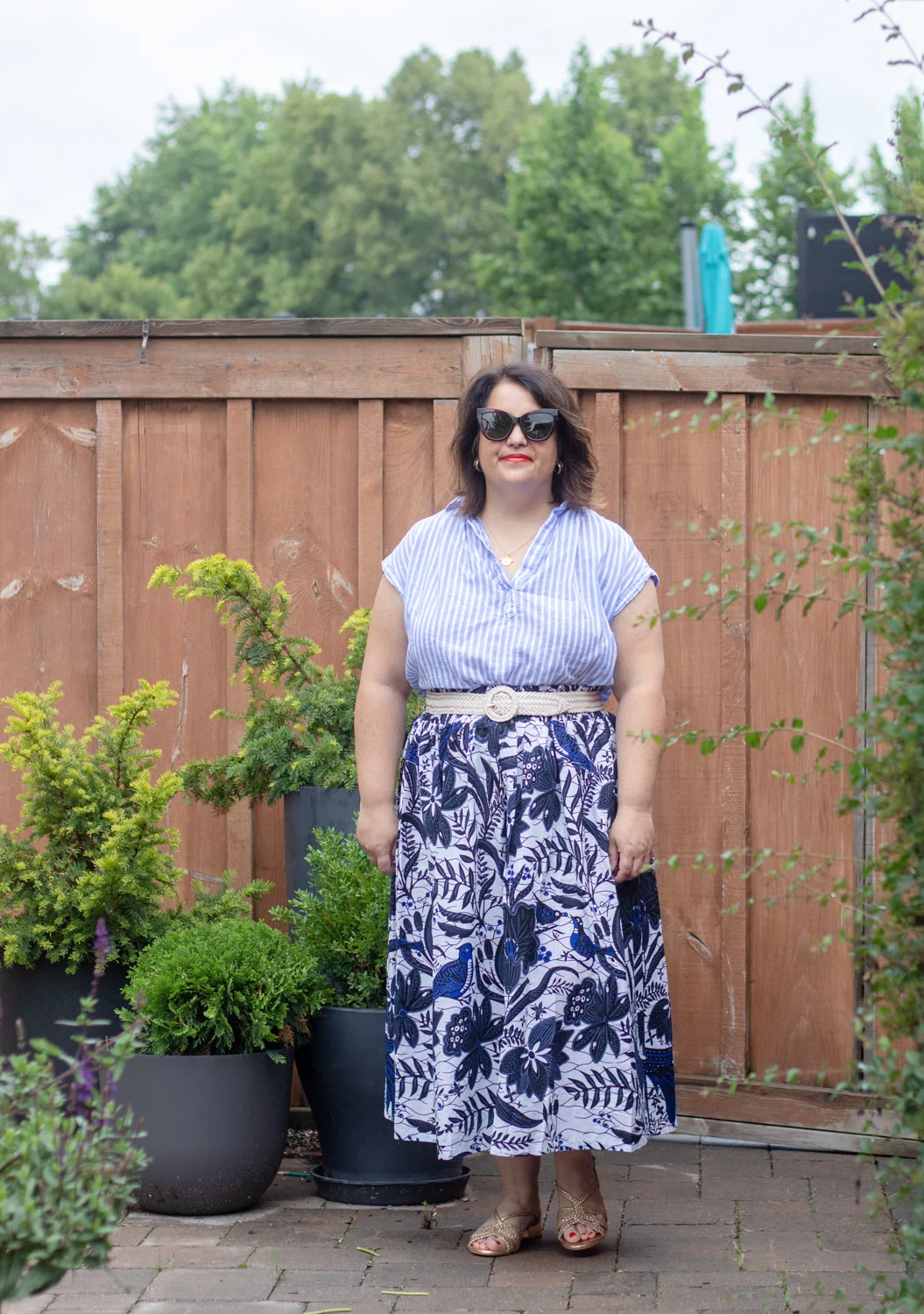 stripe top printed skirt