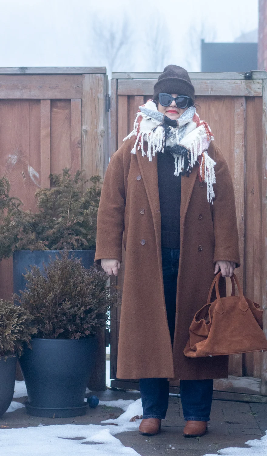 tonal brown outfit, aritzia slouch coat