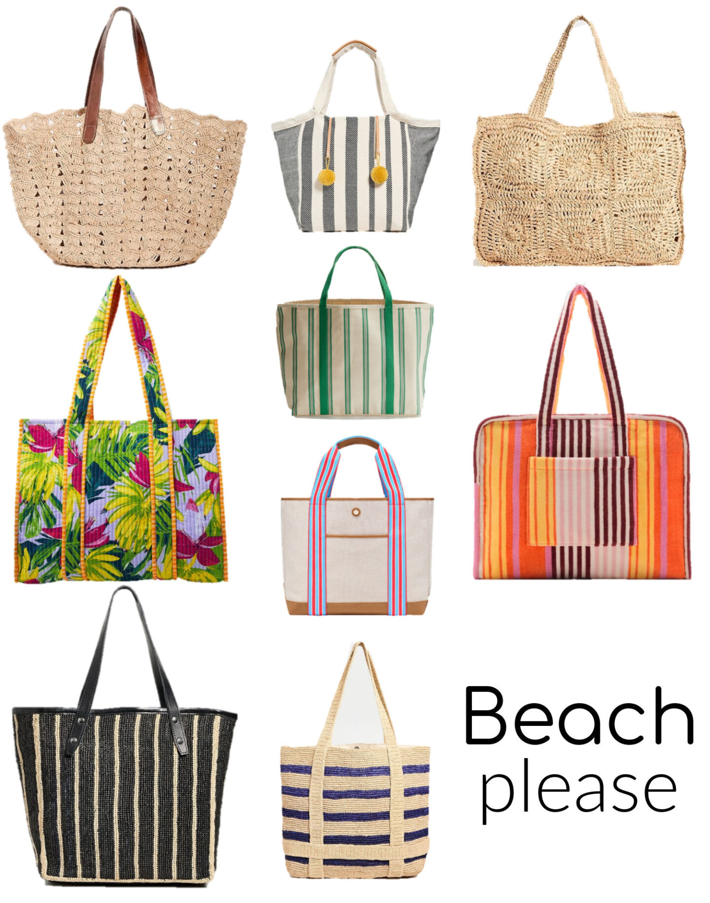 beach bags, stripe beach bags, tropical beach bag