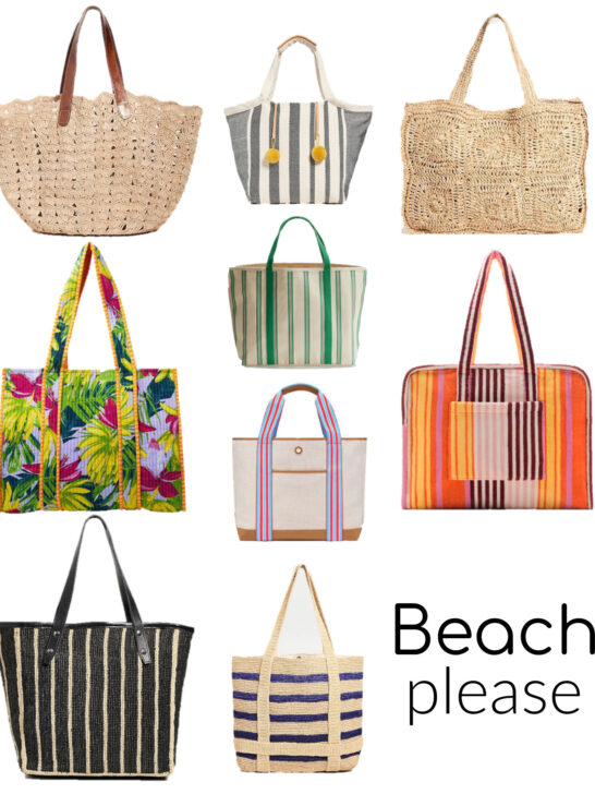 beach bags, stripe beach bags, tropical beach bag