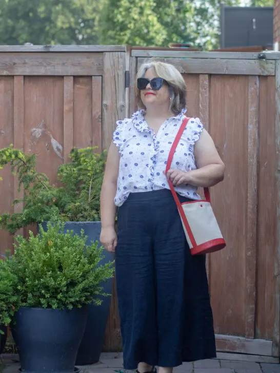 linen culottes with embroidered sleeveless top