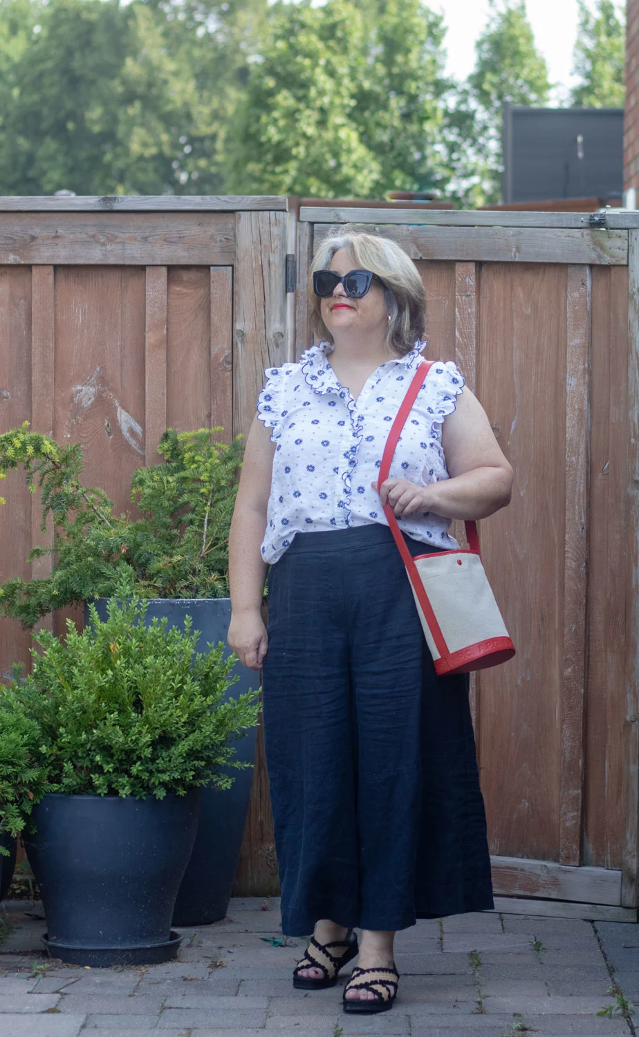 linen culottes with embroidered sleeveless top