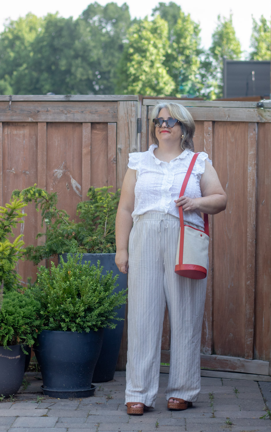 linen pants with broderie anglaise top