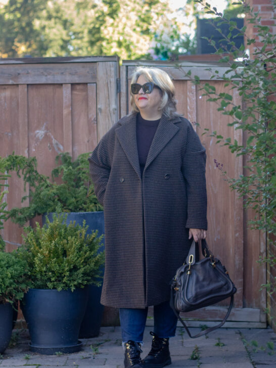 black and brown houndstooth coat outfit