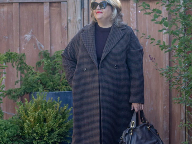 black and brown houndstooth coat outfit