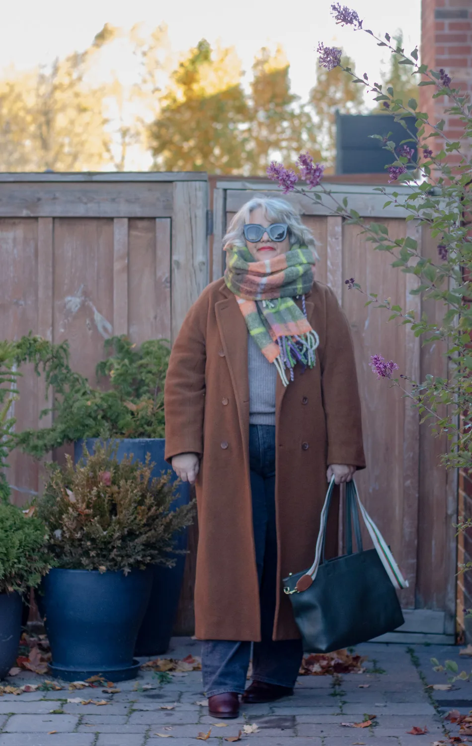 sezane scarf, aritzia coat, autumn outfit