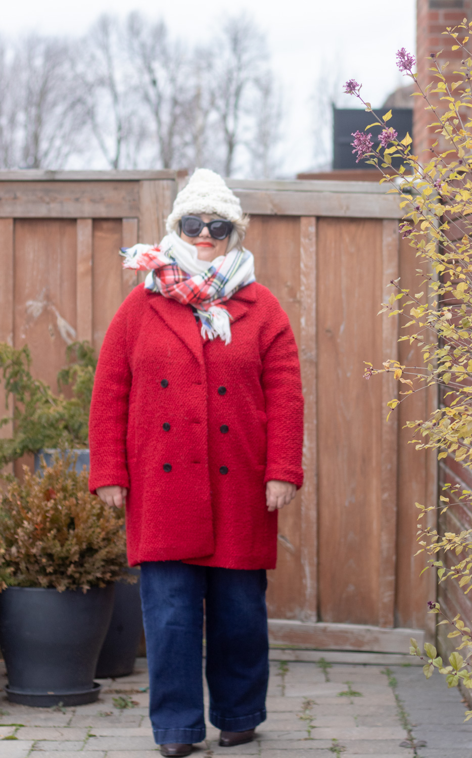 how to style a red coat with paid