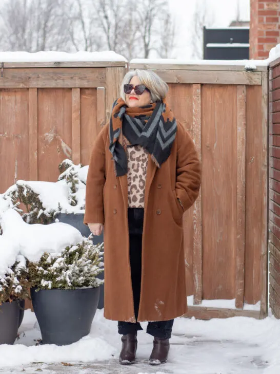 sezane leopard sweater, tonal brown outfit