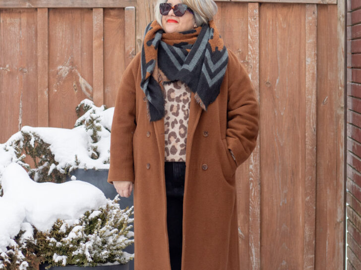 sezane leopard sweater, tonal brown outfit